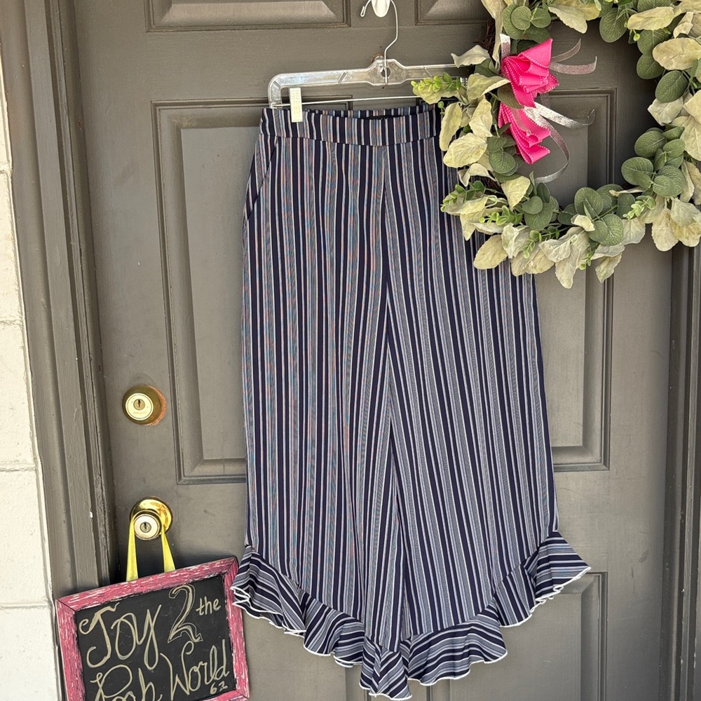 Striped Ruffle Hem Pants English Factory EUC